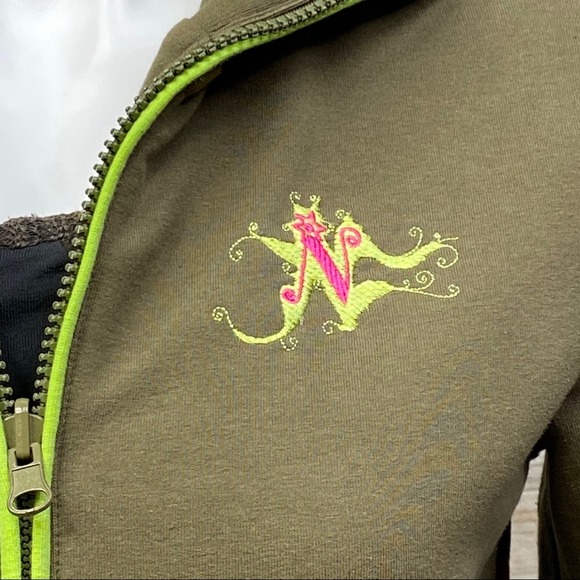 Nuvula Sweatshirt Illustrated Graphic Womens Size M Olive Green Artsy Full Zip - Picture 5 of 16